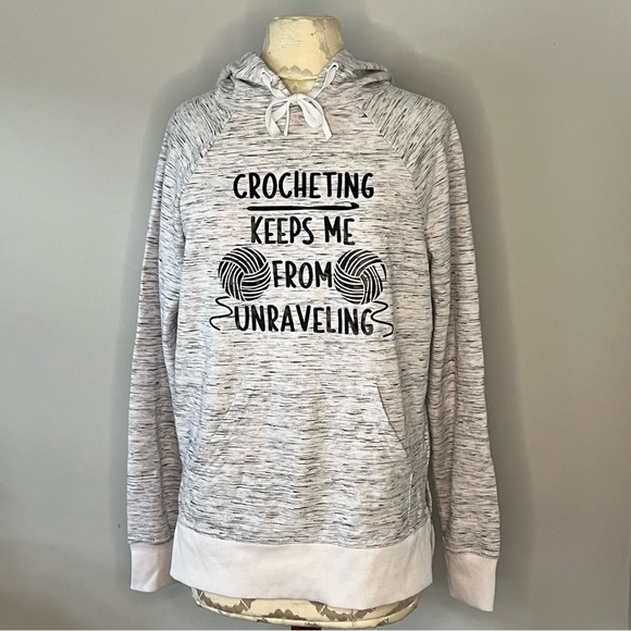 Tops - Crochet Women's Size 8-10 Gray Pullover Hoodie Super Soft Kangaroo Pocket